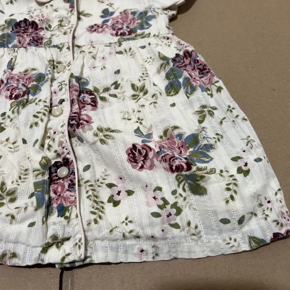 OldNavy Vintage Baby Floral Dress 3-6 Mos Collar Cotton Floral Pearl Snaps Lined